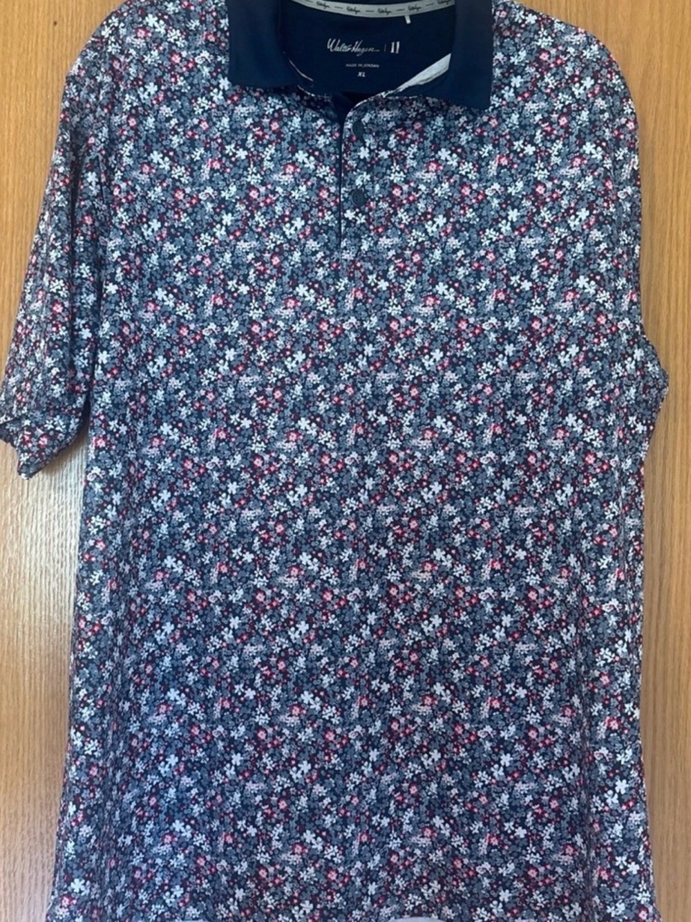 Walter Hagen Navy Floral Polo with Pink & White Accents